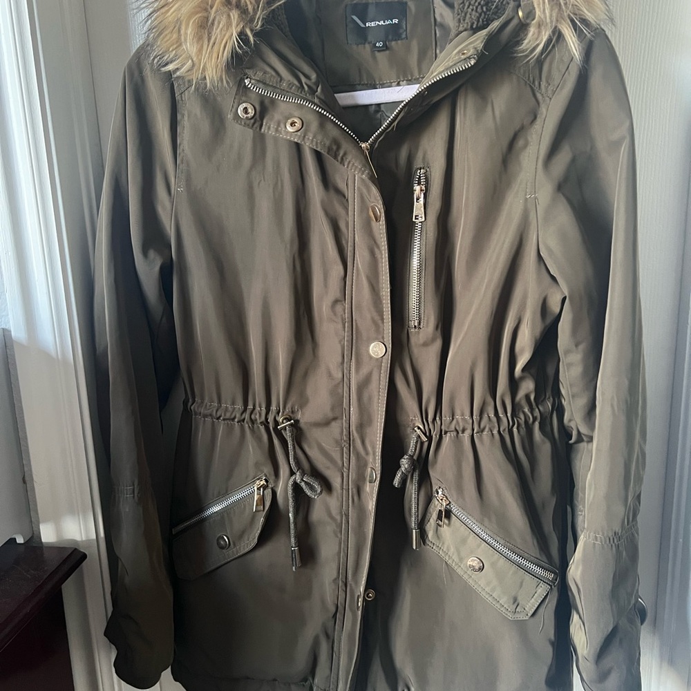 Renuar Olive Utility Jacket with Faux Fur Trim